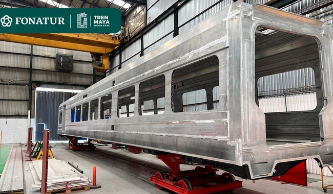 Avanza fabricación de trenes por manos mexicanas; terminada, caja principal del primer vagón del Tren Maya
