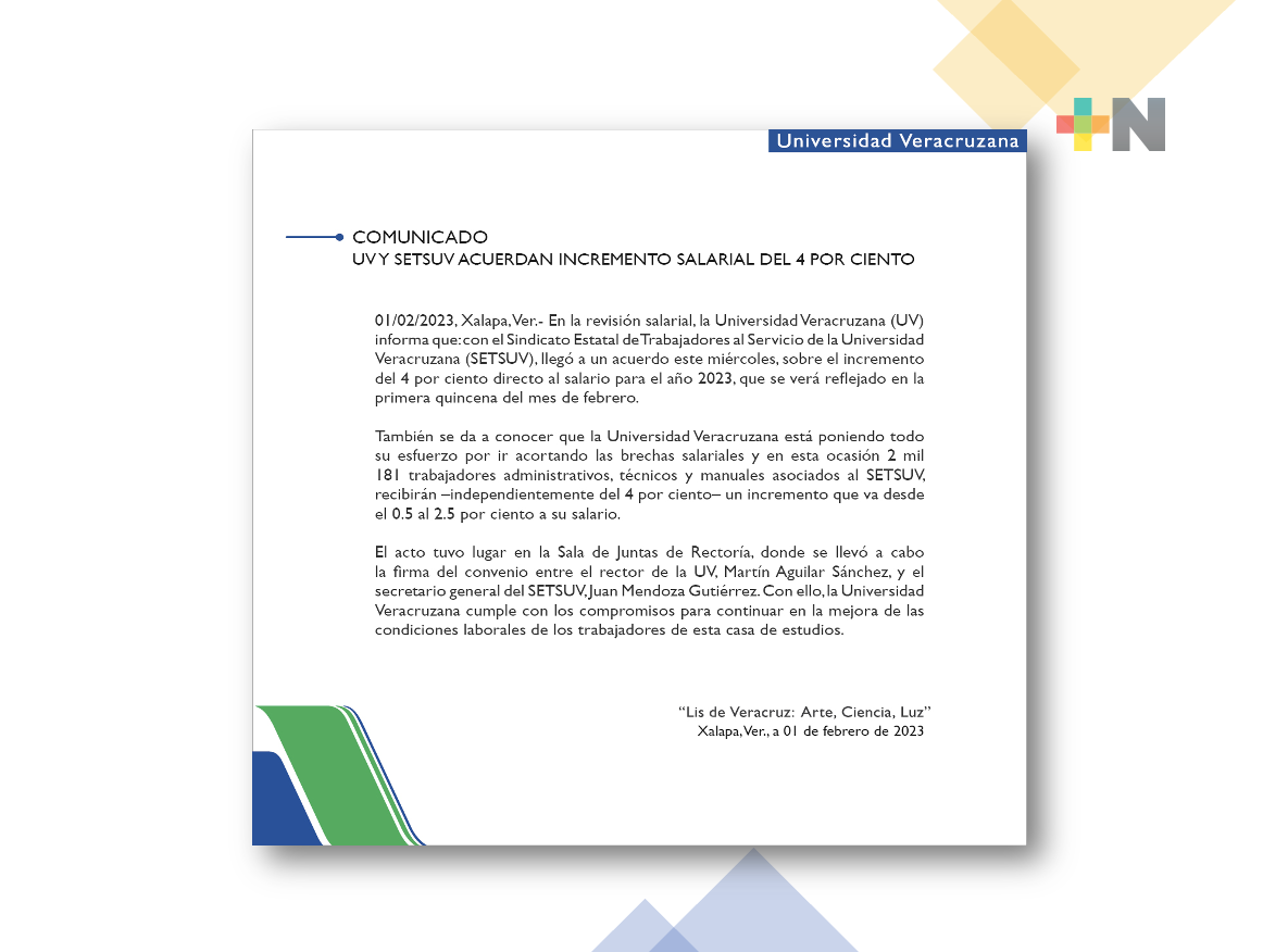UV y SETSUV acuerdan incremento salarial del 4 por ciento