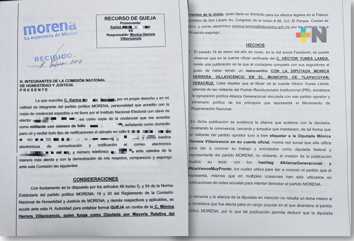 Morenistas denuncian a la diputada federal Mónica Herrera Villavicencio