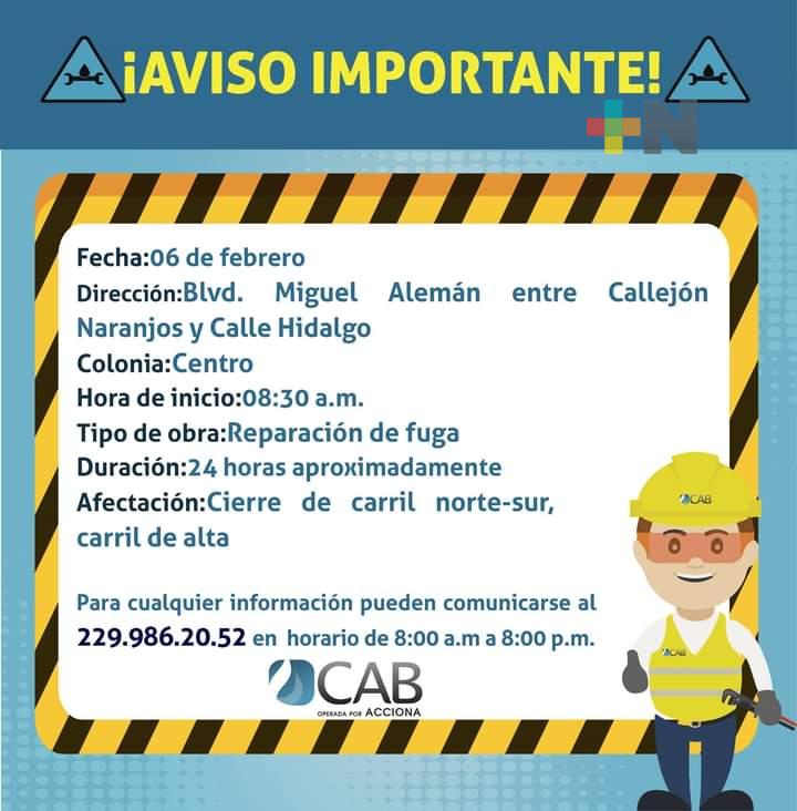 Un día estará cerrado el bulevar Miguel Alemán en Boca del Río por reparaciones