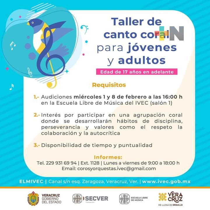 Convoca IVEC a audiciones para ingreso a taller de canto coral
