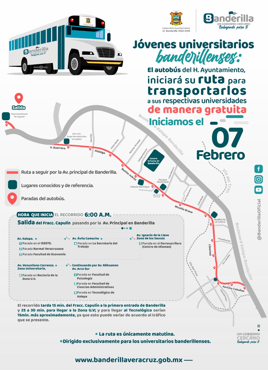 Transporte universitario de Banderilla a Xalapa se reactivará el siete de febrero