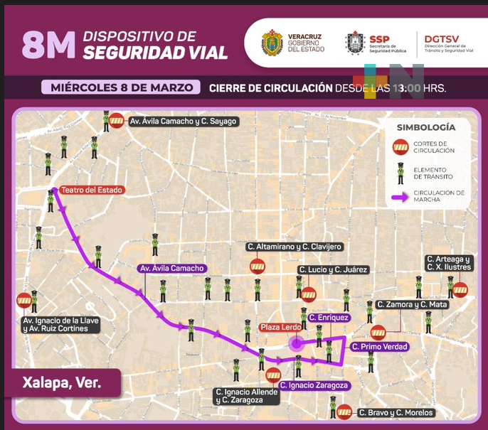 Cierre del centro de Xalapa por marcha del 8M