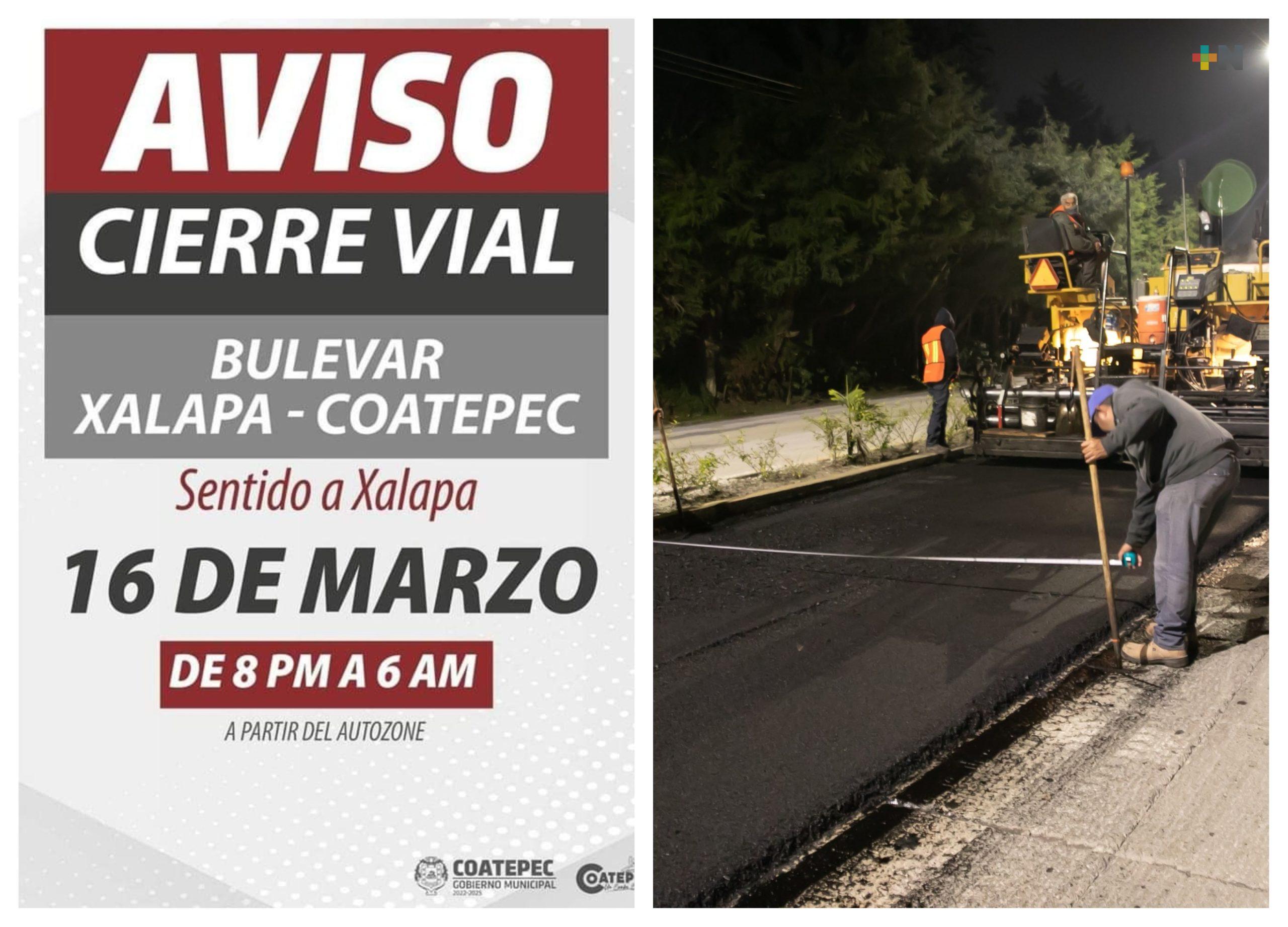 Anuncian cierre nocturno de carretera Xalapa-Coatepec por reencarpetamiento