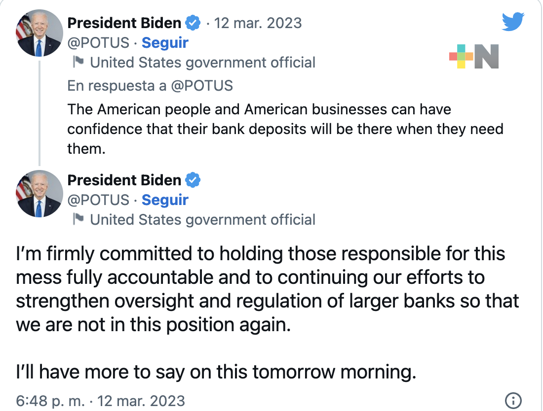 Biden dará mensaje a estadounidenses sobre situación bancaria