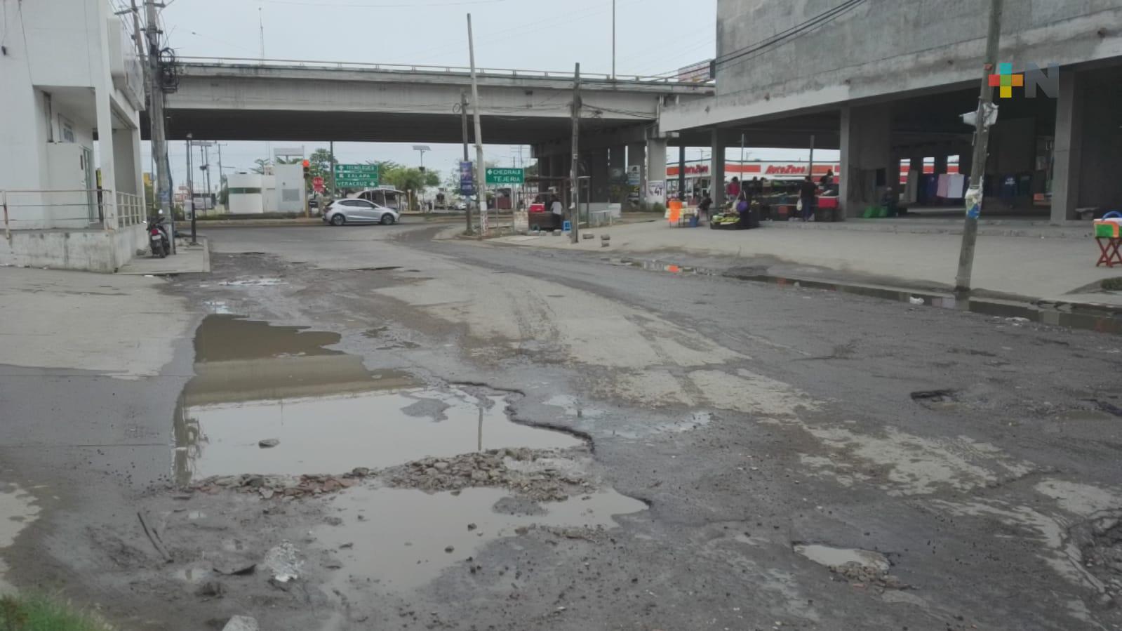 Vecinos de «Las Amapolas» en Veracruz se quejan por fuga de agua y calle destruida