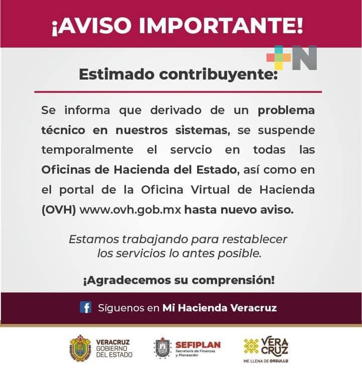 Suspenden servicio en oficinas de Hacienda del Estado