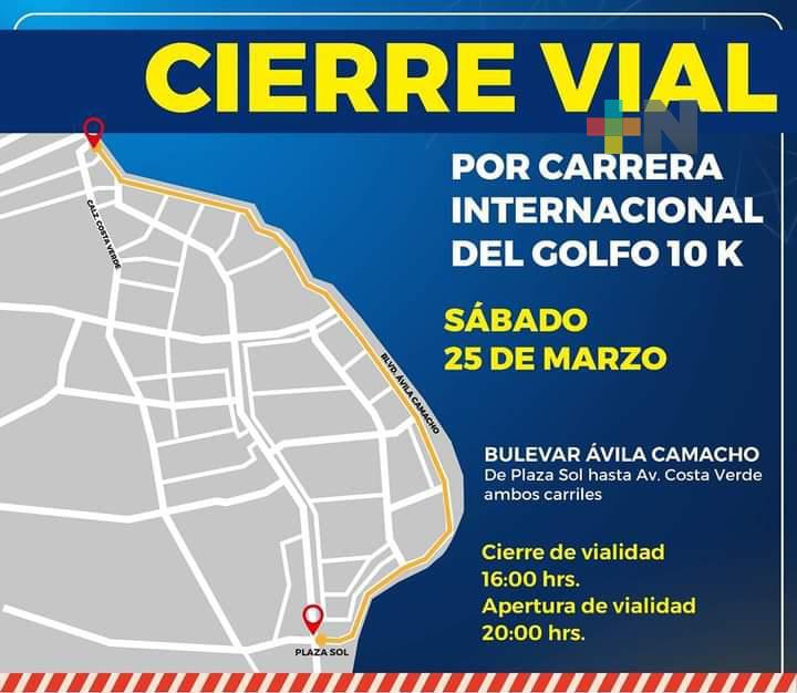 Cierre vial por Carrera Internacional del Golfo 10 K en Boca del Río y Veracruz