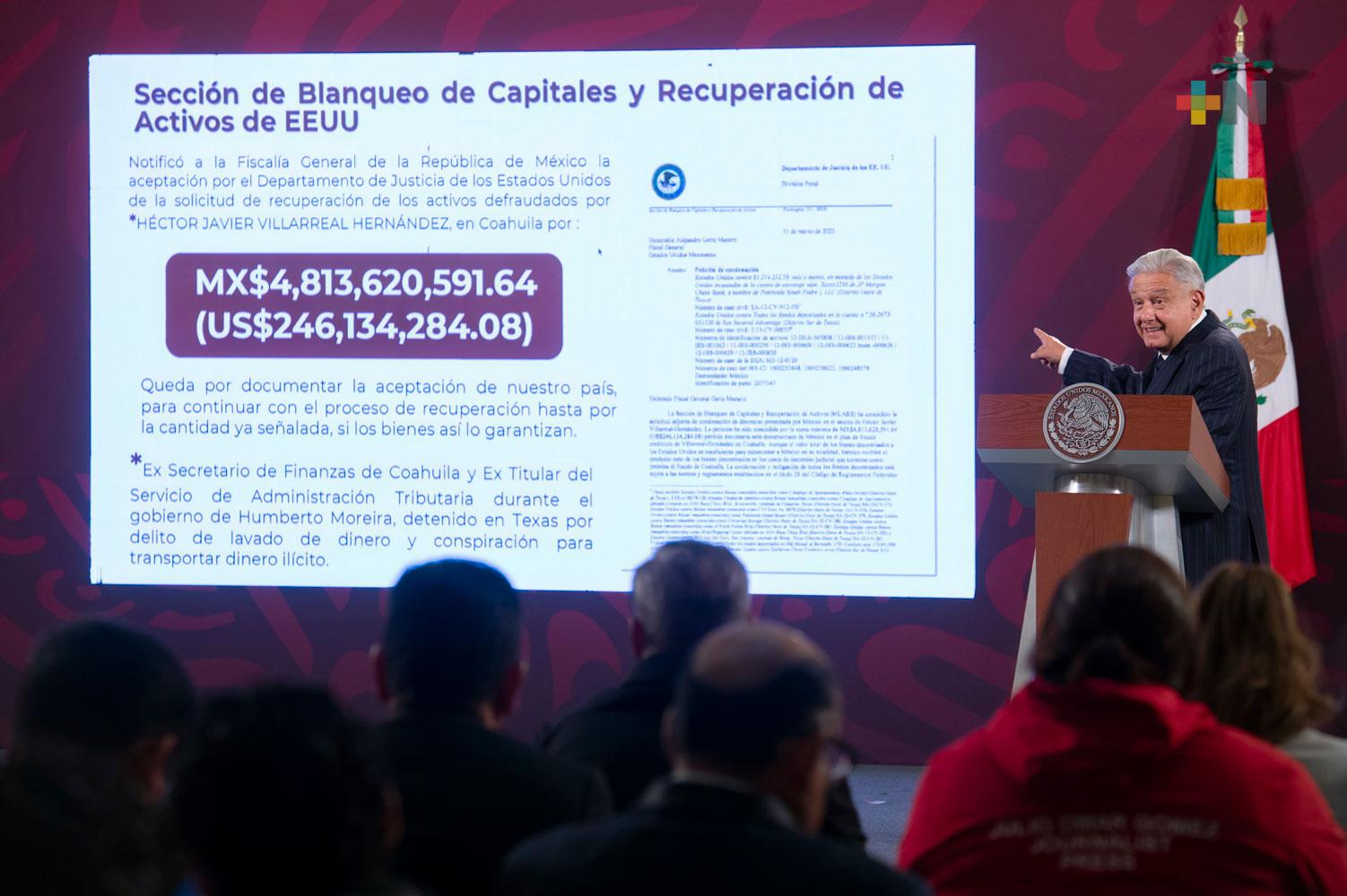 Departamento de Justicia de Estados Unidos devolverá 4.8 mil millones de pesos desviados por exfuncionario de Coahuila