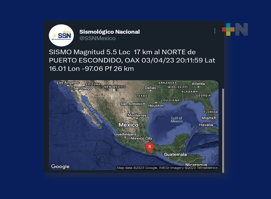 Se percibe ligeramente en Veracruz sismo  de magnitud 5.5 ubicado en Puerto Escondido