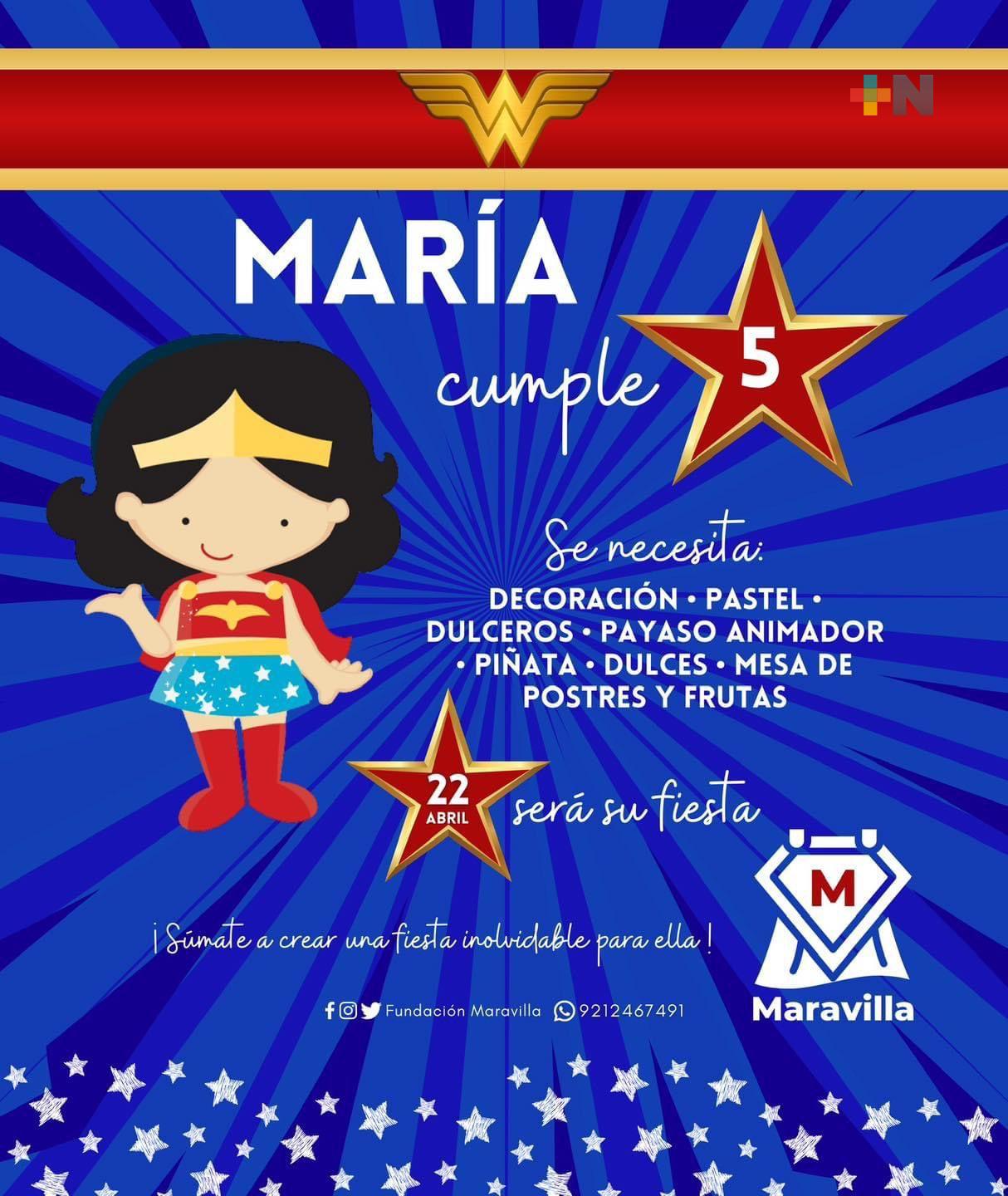 Fundación Maravilla convoca a aportar los insumos para fiestas de niños con cáncer