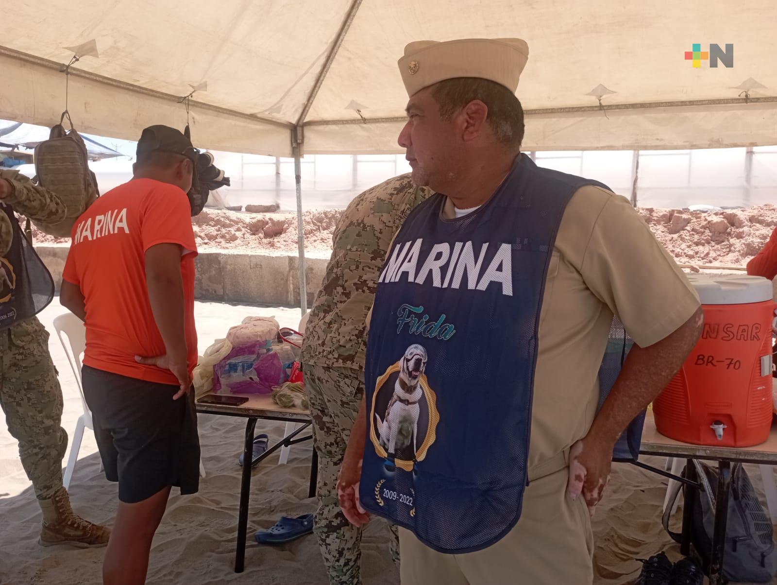 Portando imagen en uniforme, marinos rinden homenaje a perrita rescatista Frida