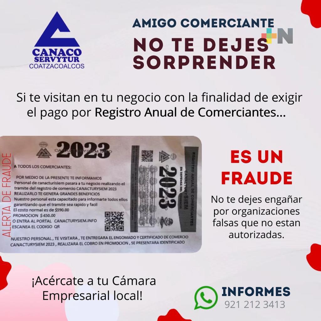 Alerta Canaco por estafa en comercios de Coatza