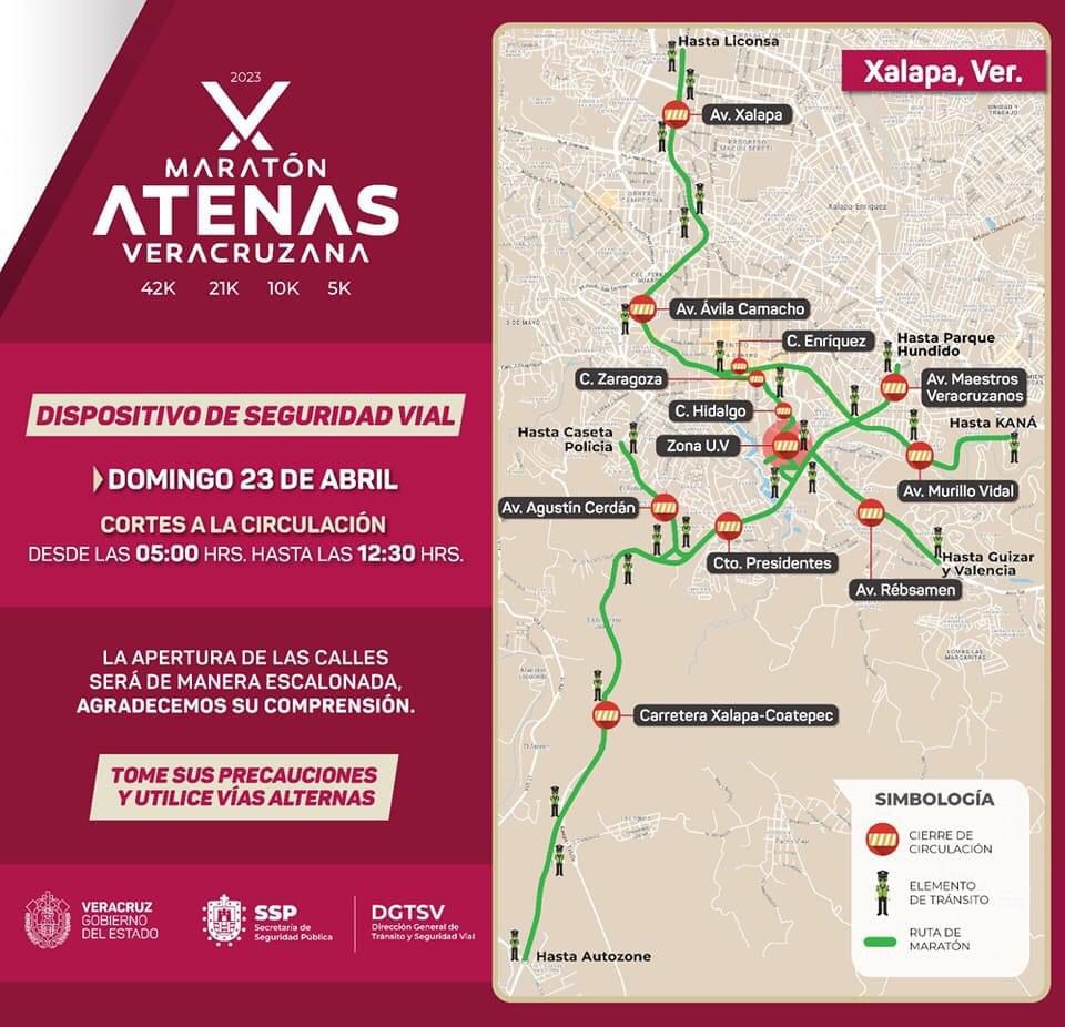 Este domingo cerrarán calles de zona Centro por Maratón Atenas Veracruzana