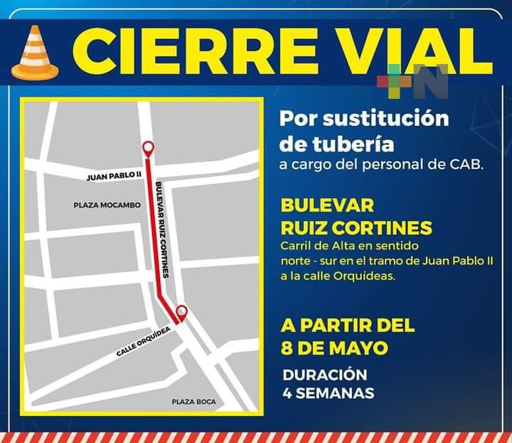 Informan cierre vial en bulevar del municipio de Boca del Río