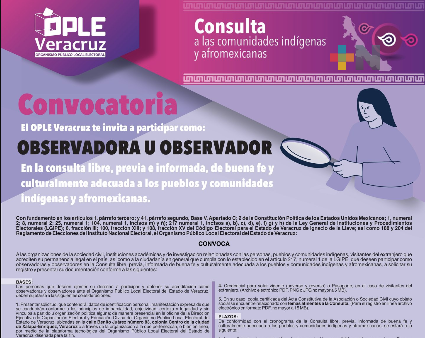 OPLE Veracruz invita a participar como observadora u observador de la «Consulta a pueblos y comunidades indígenas y afromexicanas»