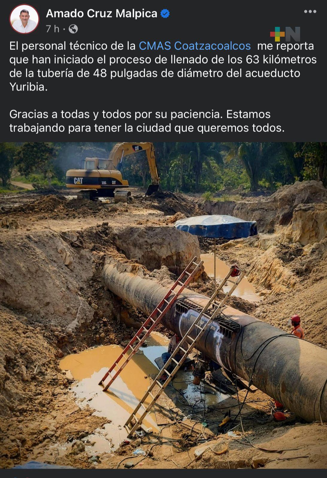 Concluye reparación de fuga en presa Yuribia; regresa el agua a casas de Coatza