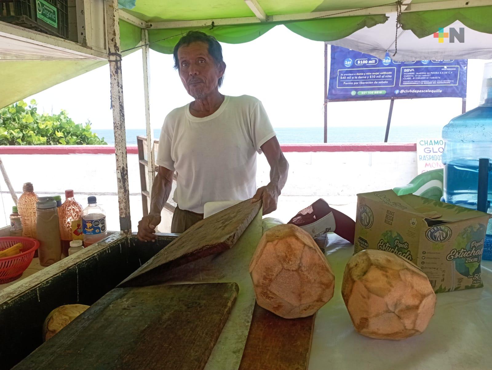 Pese al calor, venta de cocos sólo ha subido 10 por ciento en Coatza