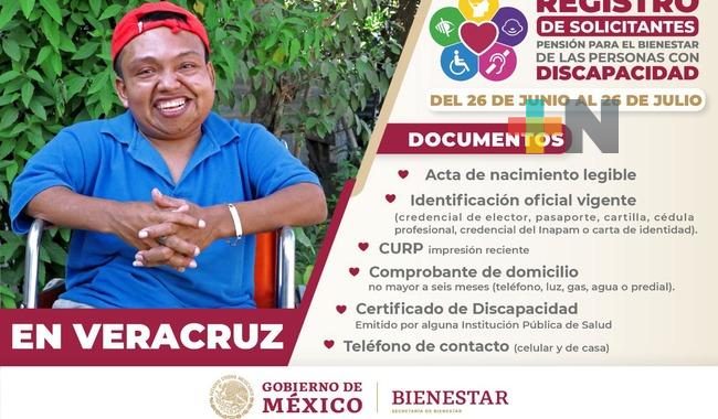 Del 26 de junio al 26 de julio será el registro a pensión de personas con discapacidad en Veracruz