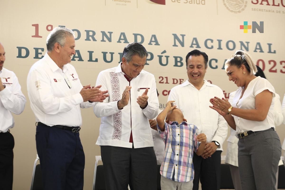 Acompaña Cuitláhuac García a gobernador Américo Villarreal en inicio de la Jornada Nacional de Salud Pública