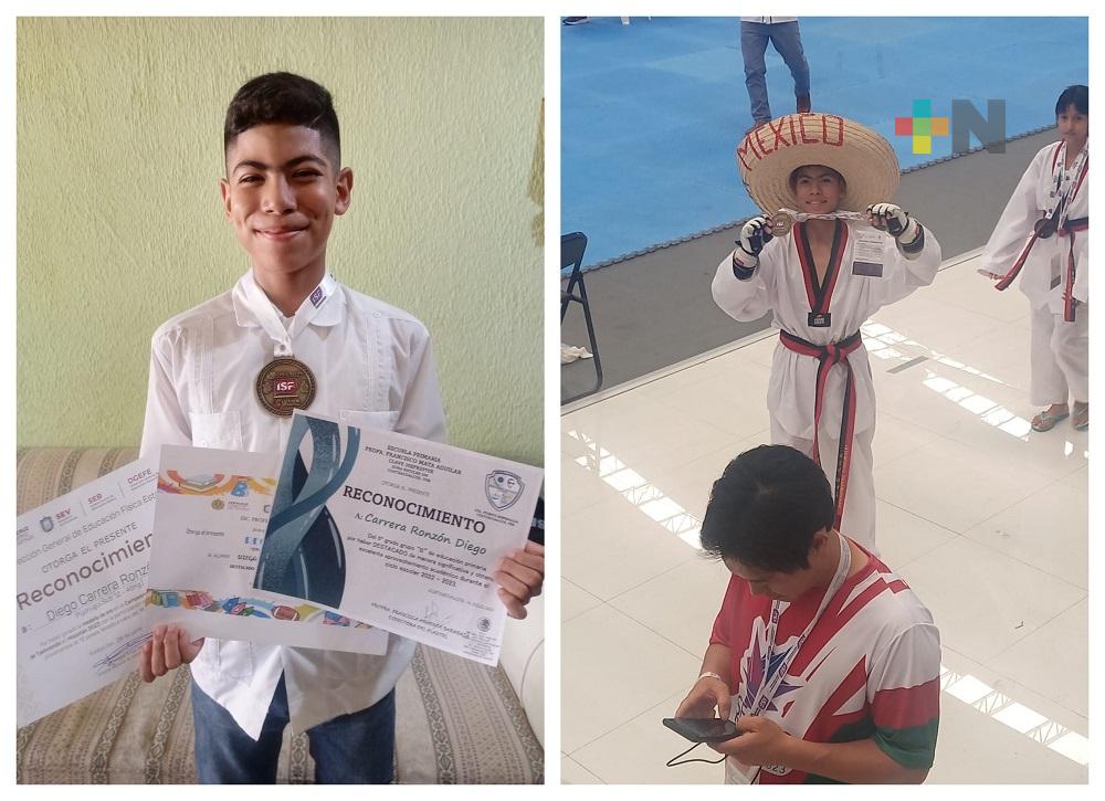 A sus 11 años, Diego se colgó medalla de oro en el mundial de Taekwondo Escolar