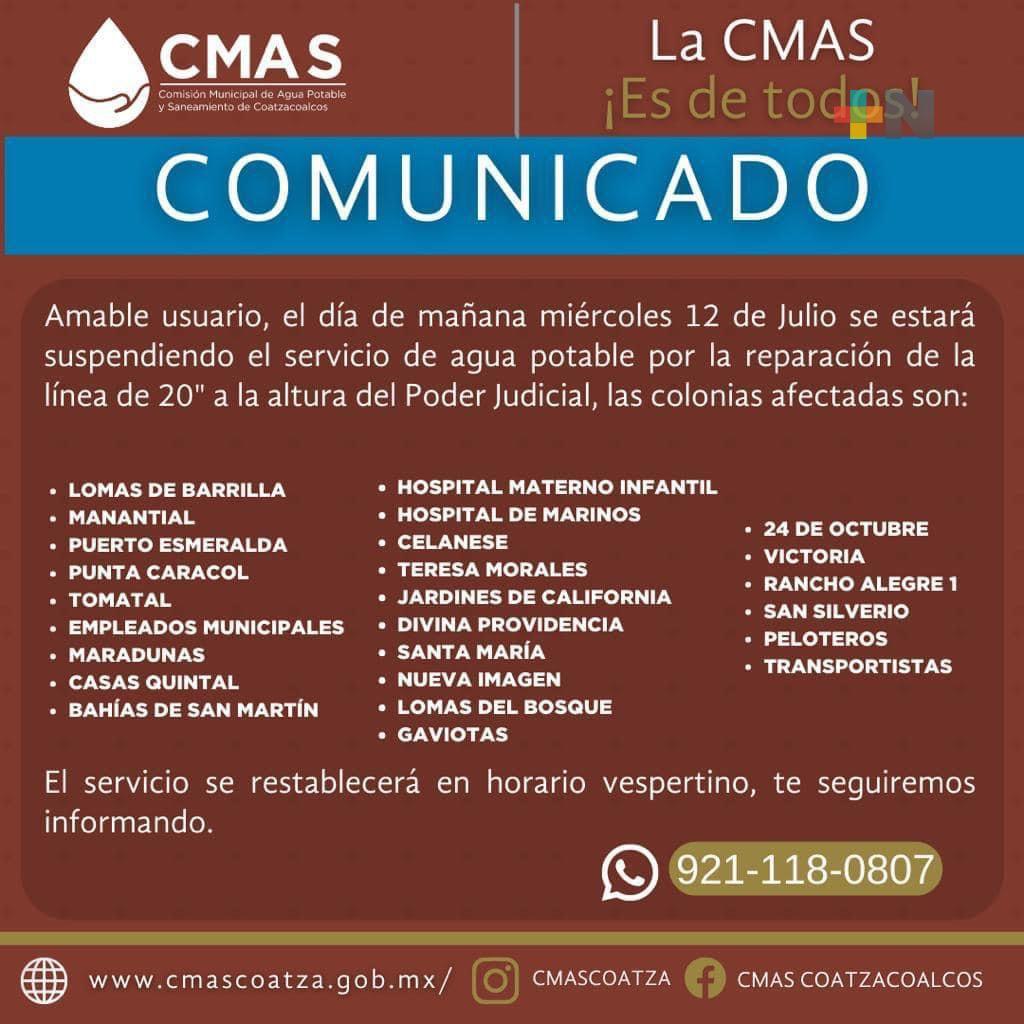 Suspenden servicio de agua en colonias de Coatzacoalcos