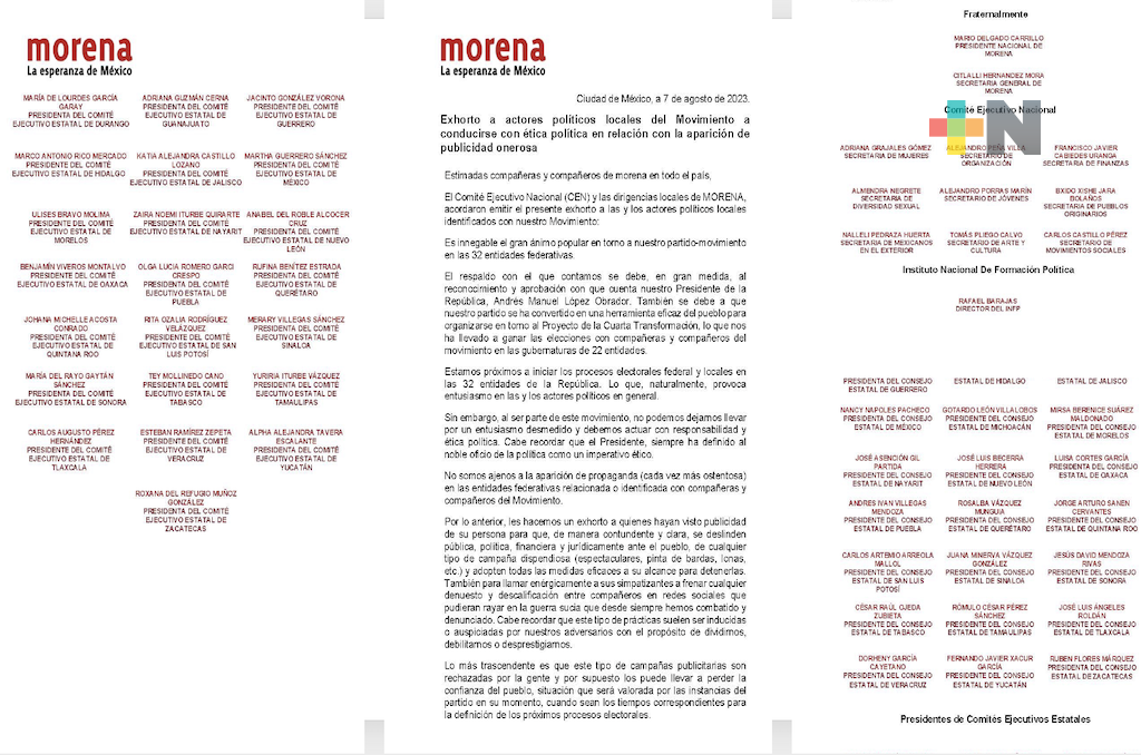 Exhorta CEN de Morena a actores políticos a conducirse con prudencia en promoción personal