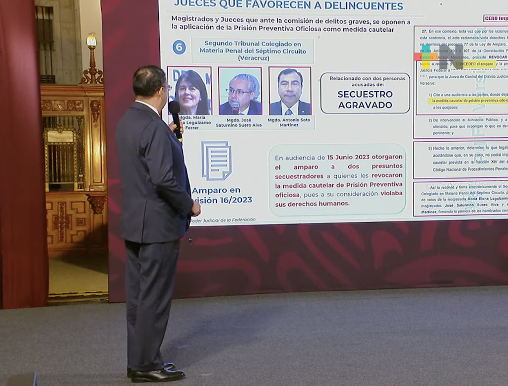 Exhiben en «La Mañanera» a jueces federales de Veracruz por liberar a delincuentes