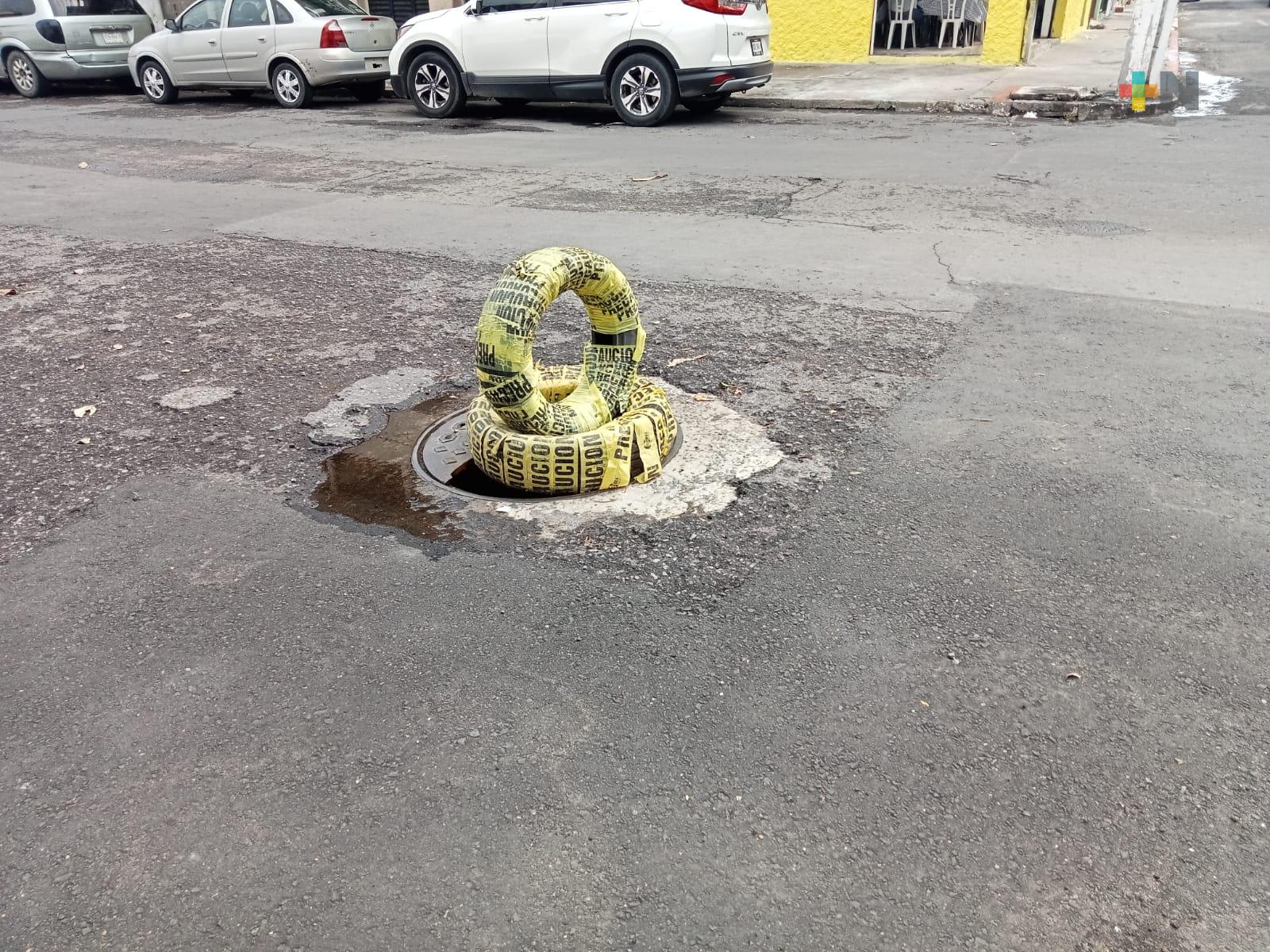 Reportan registro sin tapa en avenida Guerrero de Veracruz puerto