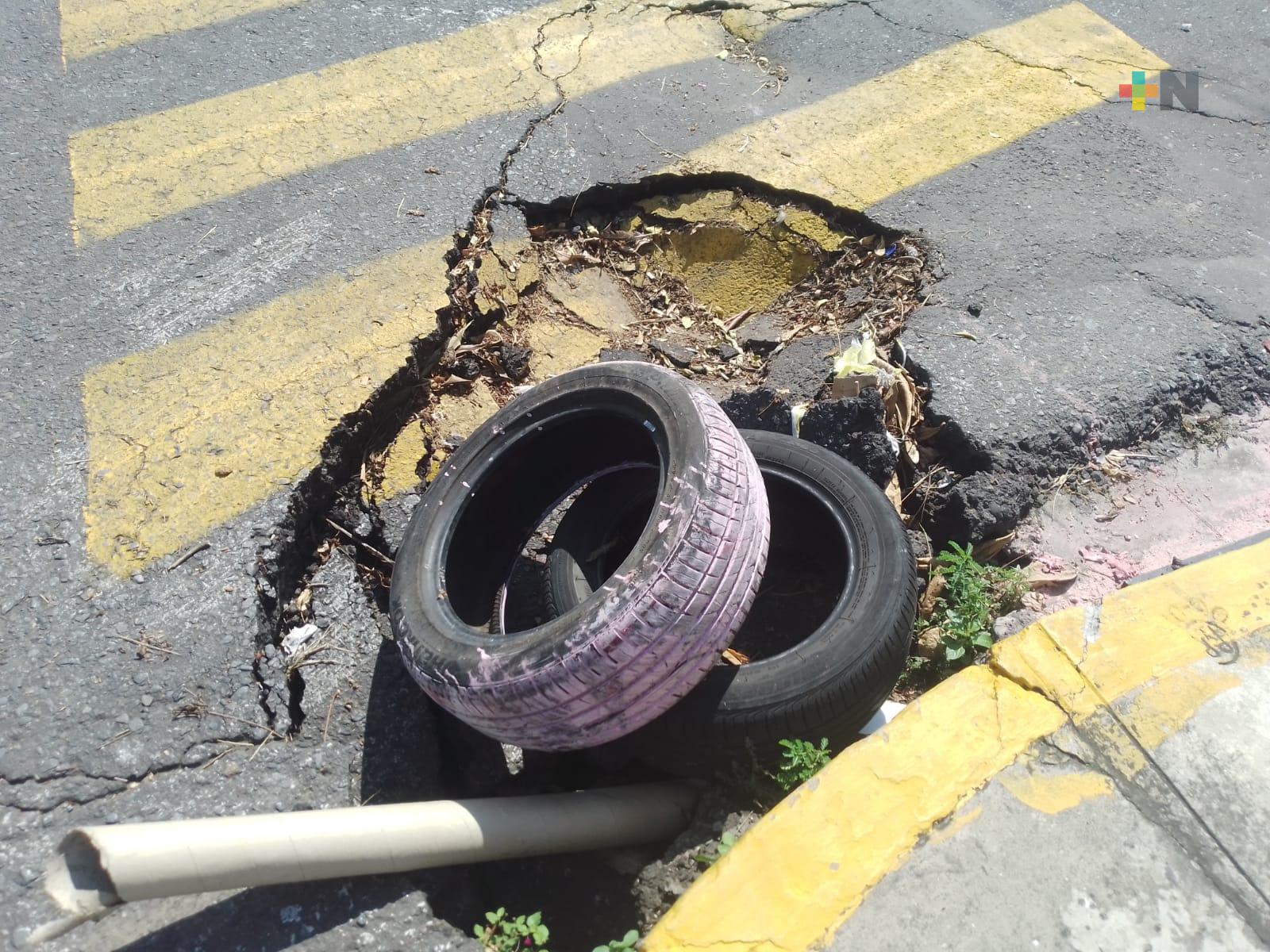 Baches afectan a conductores en colonia del municipio de Veracruz
