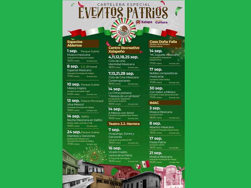 Lista la cartelera cultural y recreativa de Fiestas Patrias en la capital del estado