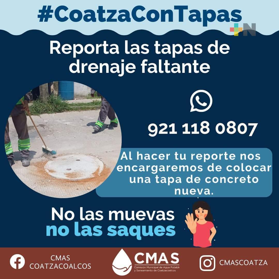CMAS Coatza realizará campaña de reposición de tapas de alcantarilla