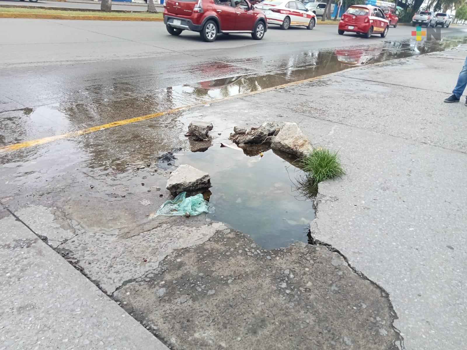 Reportan otra fuga de agua sin atender en Veracruz puerto; vecinos temen por salud