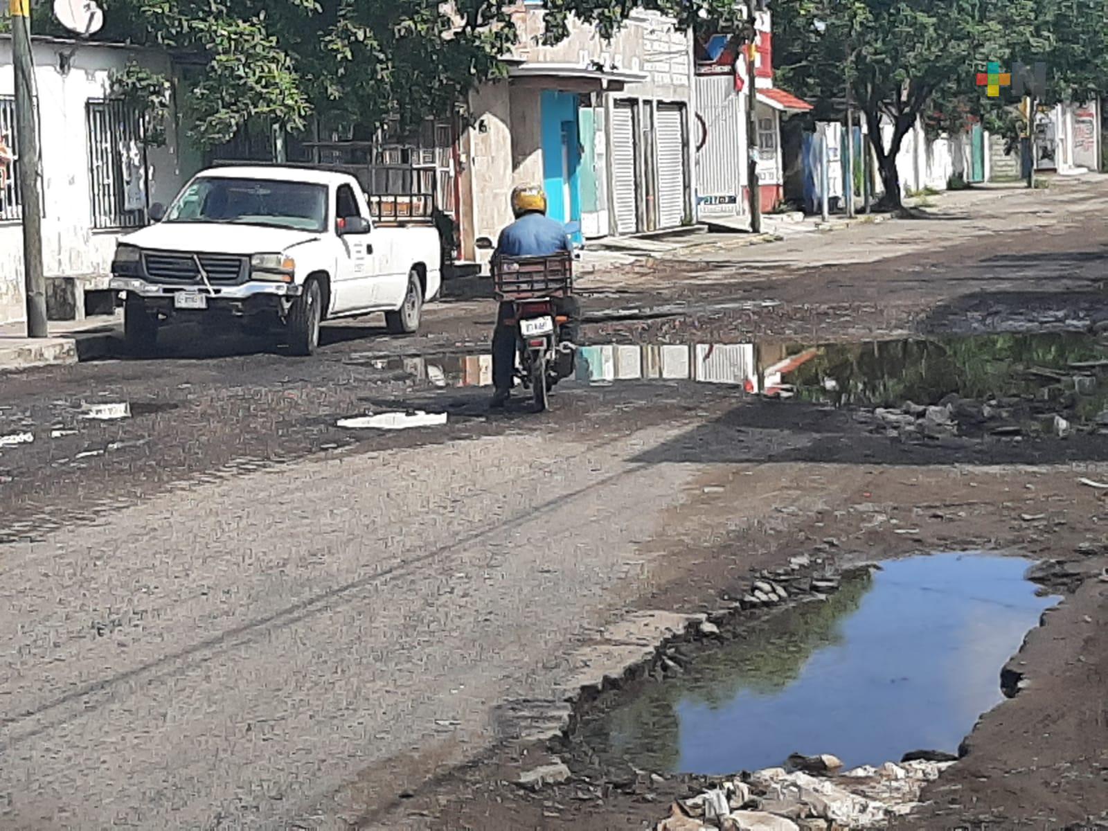 Baches y fuga de agua potable hacen intransitable la avenida Madre Selva de Veracruz