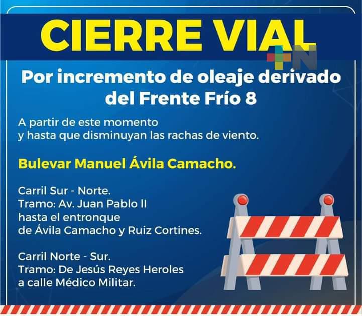 Ayuntamiento de Boca del Río anuncia cierre vial en bulevar Manuel Ávila Camacho