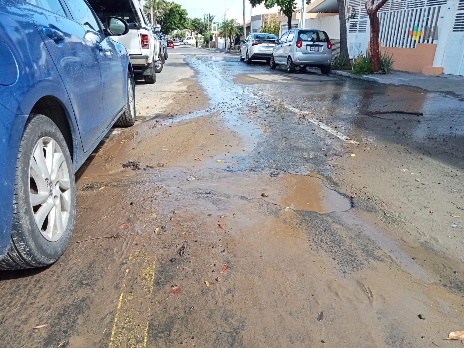 Reportan fuga de agua en calle de Boca del Río; dos semanas sin reparación