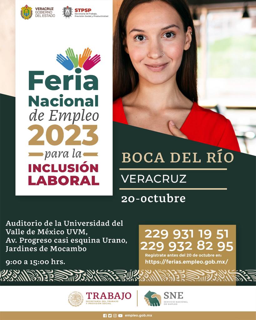 El 20 de octubre realizarán Feria Nacional del Empleo en Boca del Río
