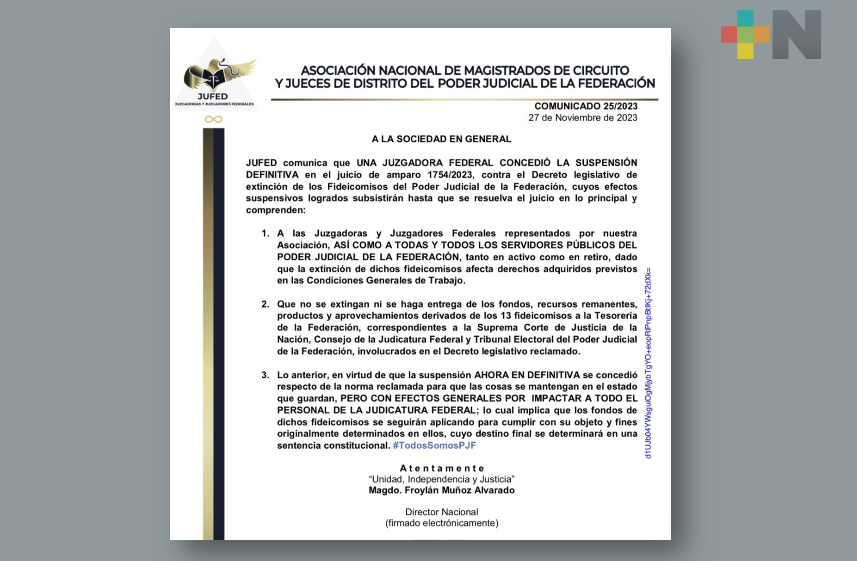 Conceden amparo a jueces y magistrados del PJF contra decreto que extingue 13 fideicomisos
