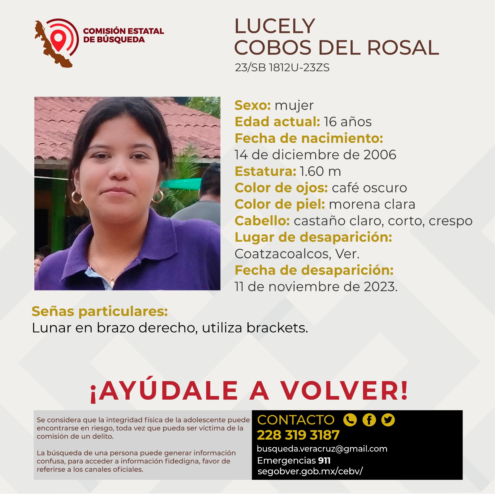 Comisión Estatal de Búsqueda reporta desaparición de jovencita en Coatzacoalcos