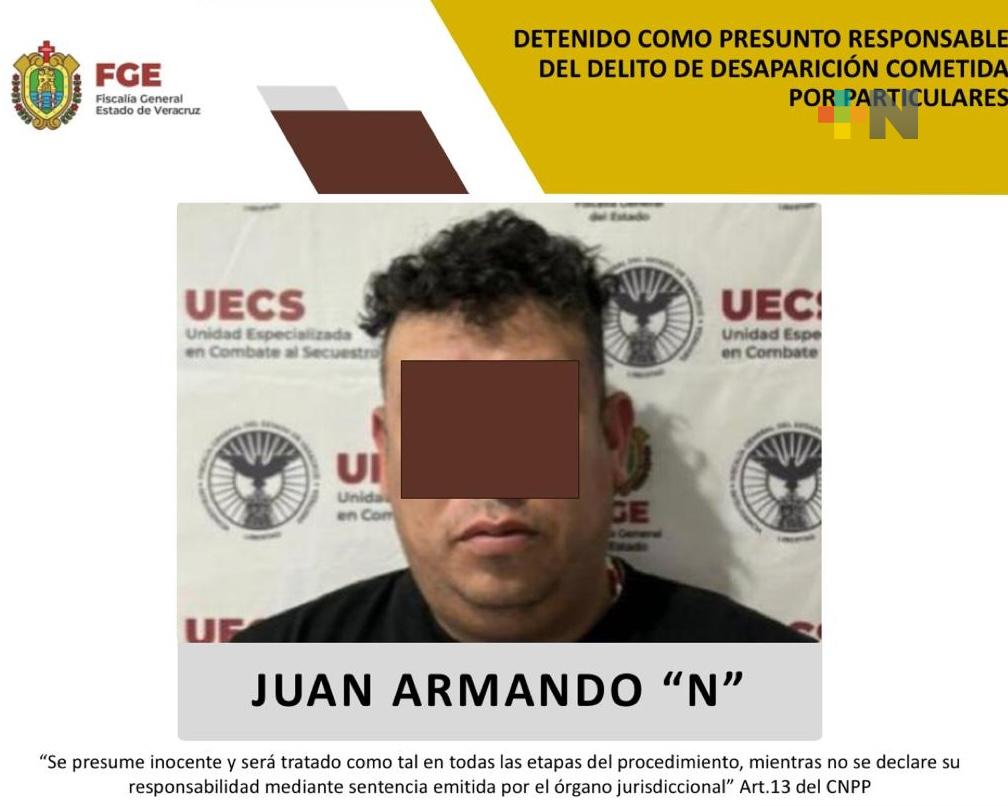 Juan Armando «N» detenido como presunto responsable del delito de desaparición cometida por particulares