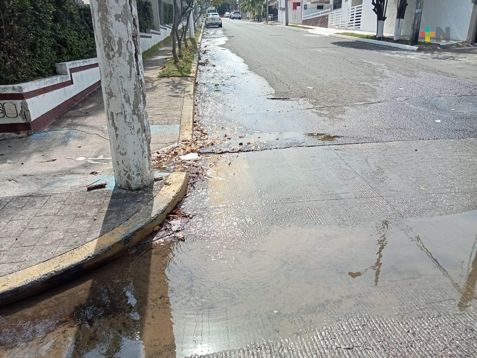 Reportan fuga de agua potable en fraccionamiento Virginia de Boca del Río