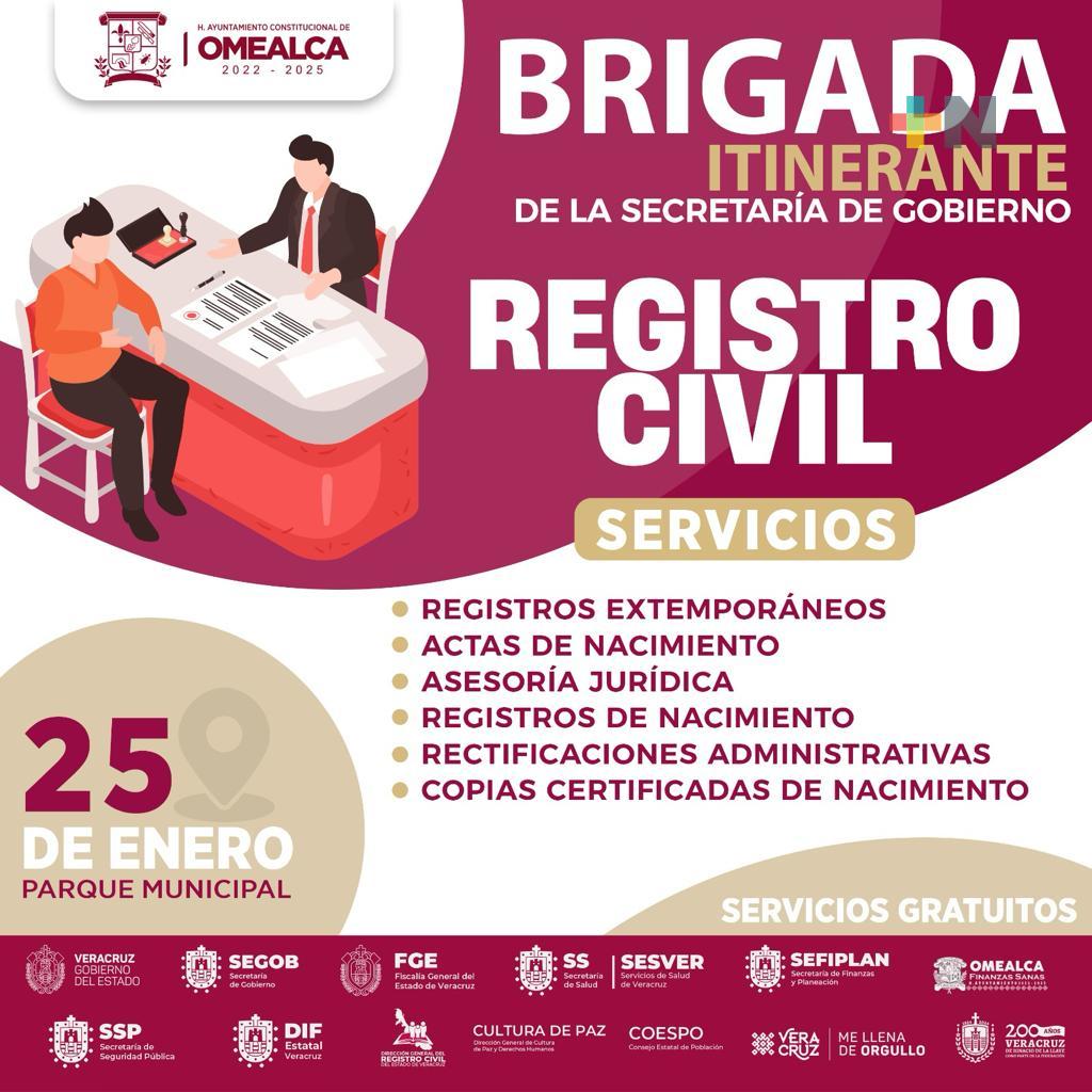 Brigada Itinerante del Registro Civil estará en Omealca