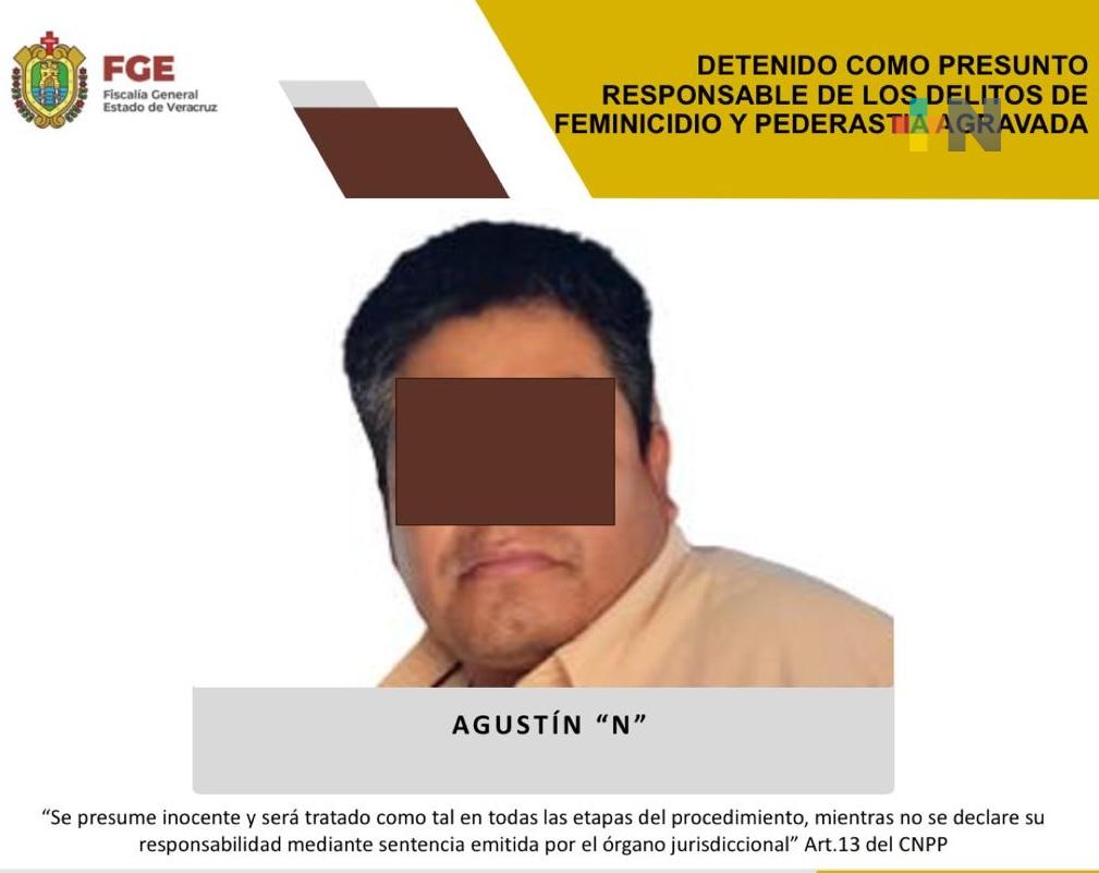 Detenido como presunto responsable de los delitos de feminicidio y pederastia agravada