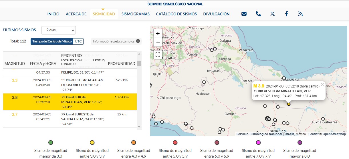 Se registran tres sismos en horas recientes al sur de Veracruz