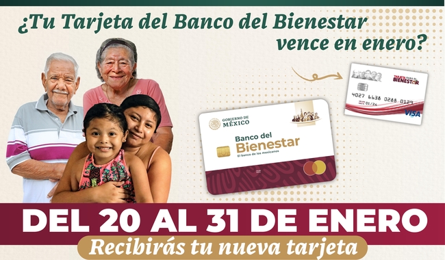¿Tu Tarjeta de Bienestar vence en enero? Del 20 al 31 de enero recibirás la nueva
