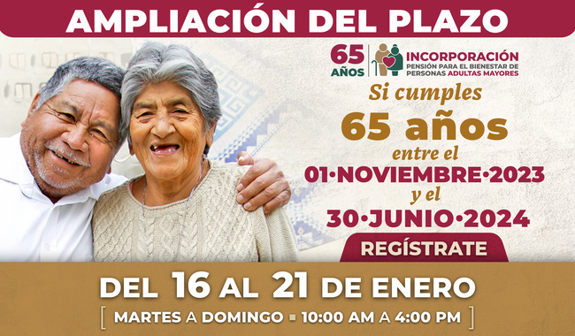 Se amplía plazo hasta el 21 de enero para registro a pensión para adultos mayores