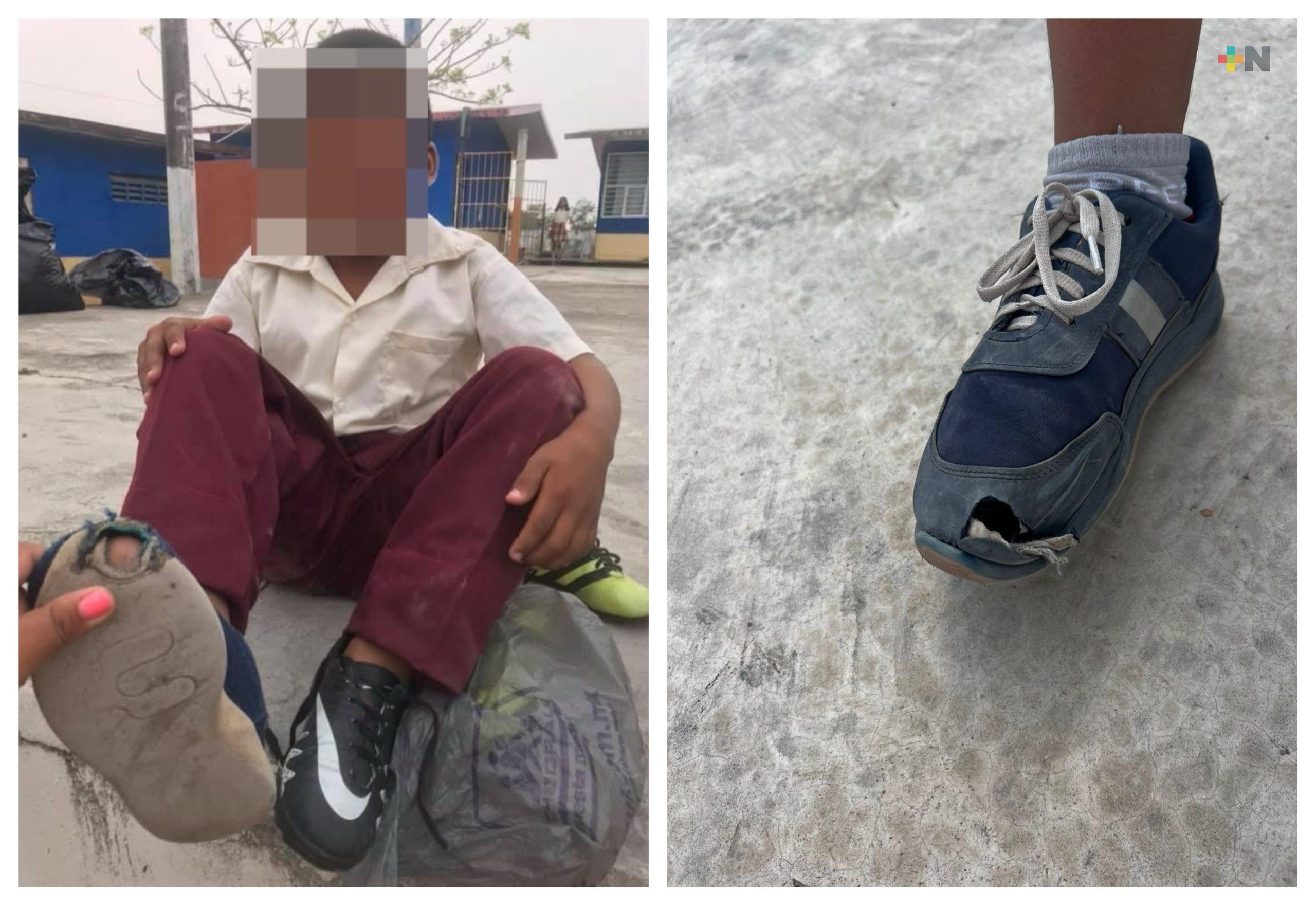 Gracias a redes 30 niños de Úrsulo Galván reciben tenis para asistir a torneo de futbol