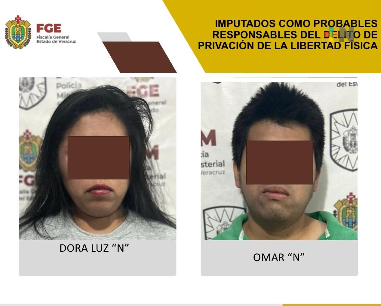 Imputados Dora Luz «N» y Omar «N» como probables responsables del delito de privación de la libertad física