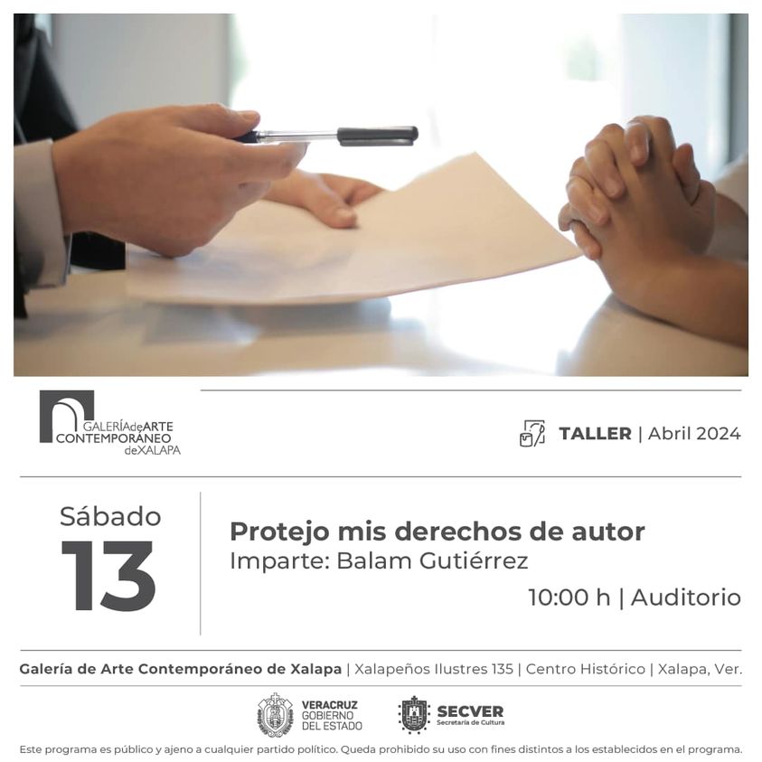 “Protejo mis derechos de autor” taller gratuito que impartirán en Xalapa