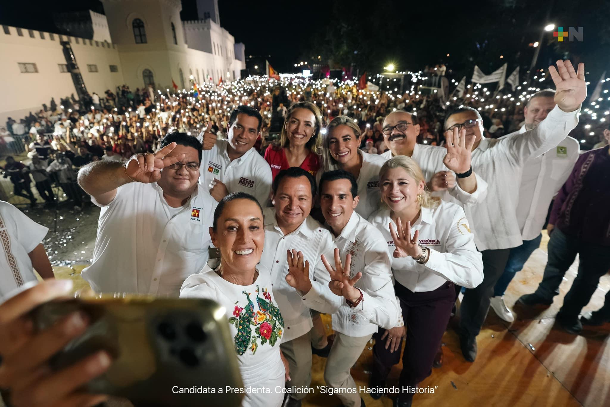 Claudia Sheinbaum visita Yucatán y promete continuar la 4T de la vida pública